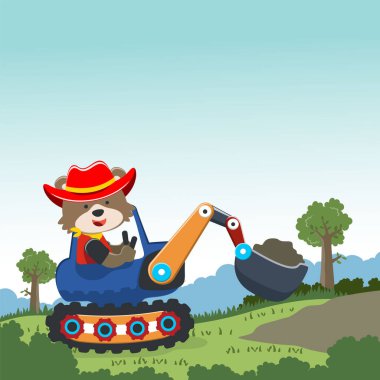 Çizgi film stili şirin tilki biniciliği aracının vektör çizimi. Tişört izi, çocuk giysisi, davetiye kartı için kullanılabilir. kumaş, tekstil, çocuk odası duvar kağıdı ve diğer dekorasyonlar.