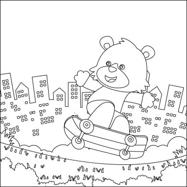 Kaykaydaki küçük şirin tilkinin vektör çizimi. Çizgi film izole vektör çizimi, çocuk aktivite kitabı veya sayfa boyama için yaratıcı vektör tasarımı.