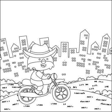 Bisiklete binen sevimli bir ayı. Çizgi Sanat Tasarımı El Çizimi Çizimi Yetişkinler ve Çocuklar Boyama Kitabı için Çizim Vektörü illüstrasyonuName.