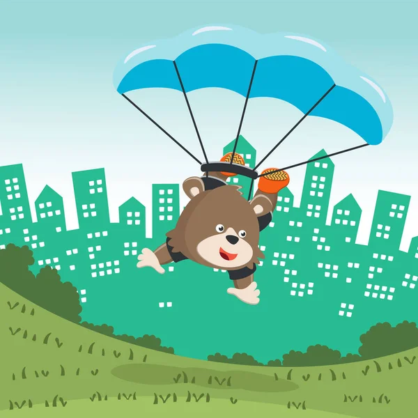Vector Illustration Cute Little Fox Flying Parachute Cartoon Style Creative — Vettoriale Stock