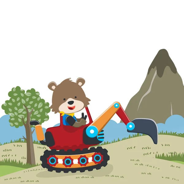 Vector Illustration Cute Fox Riding Contruction Vehicle Cartoon Style Can — Wektor stockowy