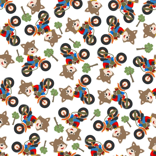 Seamless Pattern Cute Little Fox Ride Motorcycle Can Used Shirt — Stockový vektor