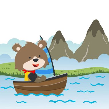 Çizgi film tarzında yelkenliyle yelkenli süren şirin tilkinin vektör çizimi. Tişört baskısı için, çocuklar moda tasarımı, kumaş tekstil, çocuk odası duvar kağıdı ve poster için kullanılabilir..