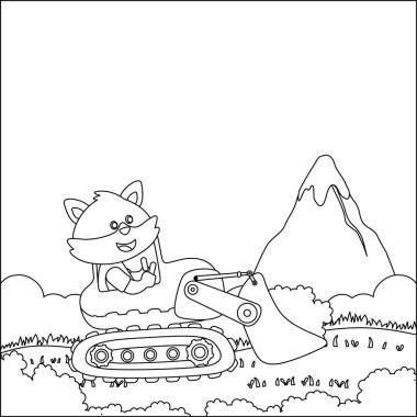 Çocuk aktivite kitabı ya da sayfa boyama için sevimli hayvan yaratıcı vektör çocuk tasarımı ile ağır aracın vektör illüstrasyonu.