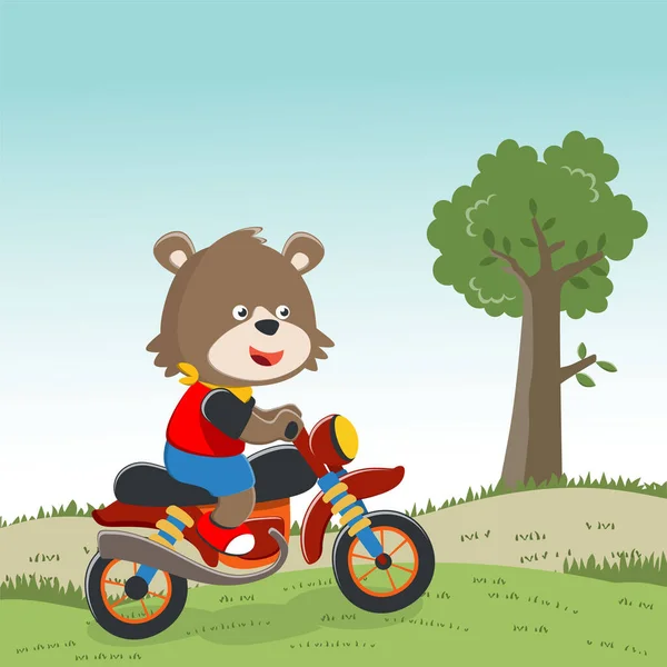 Cute Little Fox Riding Motorcycle Funny Animal Cartoon Vector Illustration — Wektor stockowy