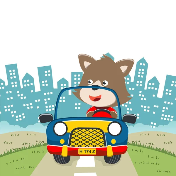 Vector Illustration Cute Fox Riding Contruction Vehicle Cartoon Style Can — Stock vektor