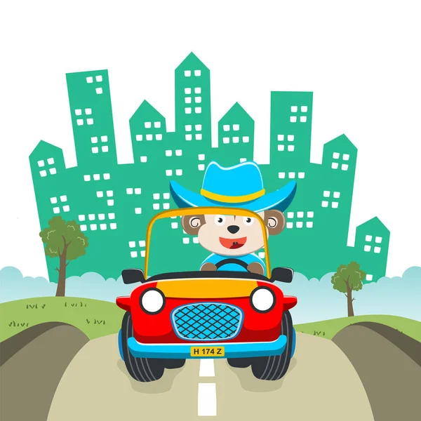 Vector Illustration Cute Fox Riding Contruction Vehicle Cartoon Style Can — Stock vektor