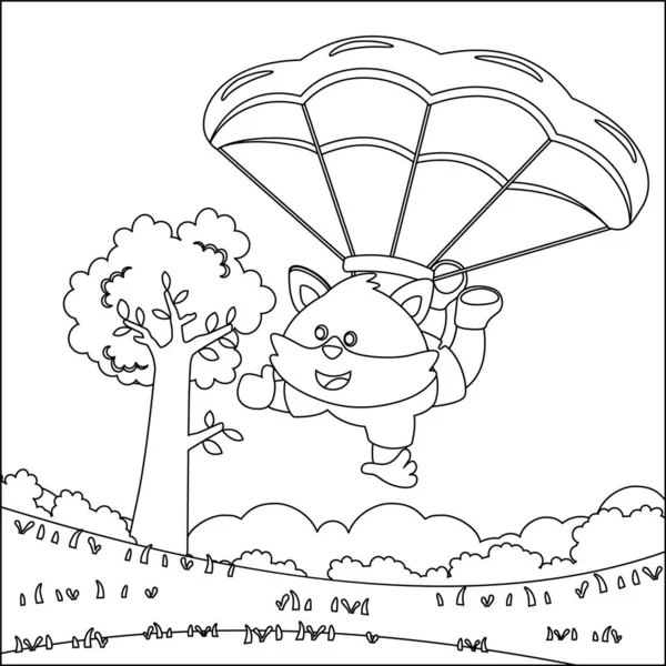 Vector Cartoon Illustration Skydiving Litlle Fox Cartoon Style Childish Design — Stockvector