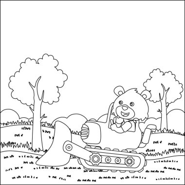 Çocuk aktivite kitabı ya da sayfa boyama için sevimli hayvan yaratıcı vektör çocuk tasarımı ile ağır aracın vektör illüstrasyonu.