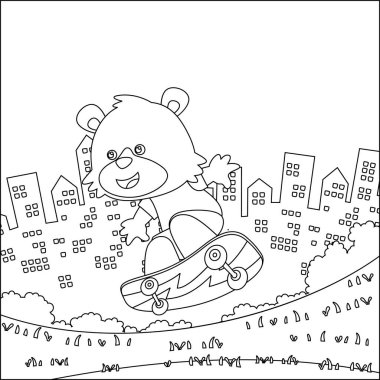 Kaykaydaki küçük şirin tilkinin vektör çizimi. Çizgi film izole vektör çizimi, çocuk aktivite kitabı veya sayfa boyama için yaratıcı vektör tasarımı.