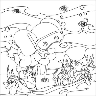 Vector cartoon illustration of little fox with cartoon style Childish design for kids activity colouring book or page.