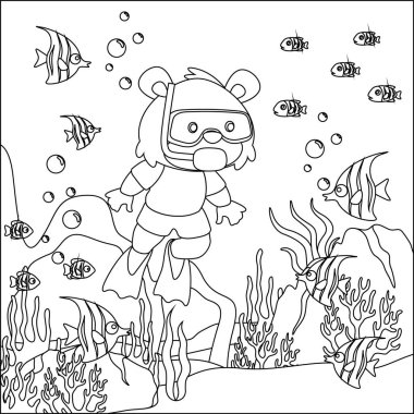 Vector cartoon illustration of little fox with cartoon style Childish design for kids activity colouring book or page.