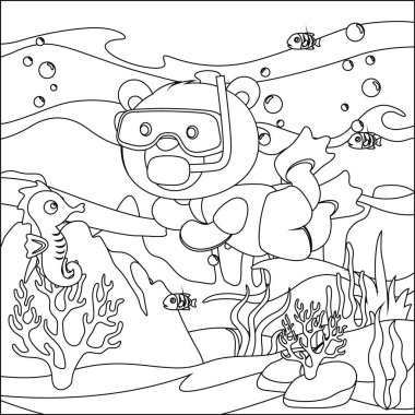 Vector cartoon illustration of little fox with cartoon style Childish design for kids activity colouring book or page.