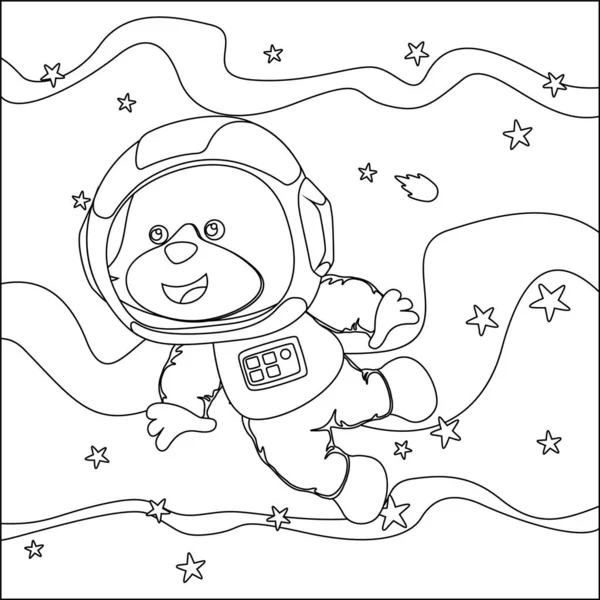 Vector children's coloring book. Cute tiger astronaut flies in space. Around the star and planet. Children's coloring book