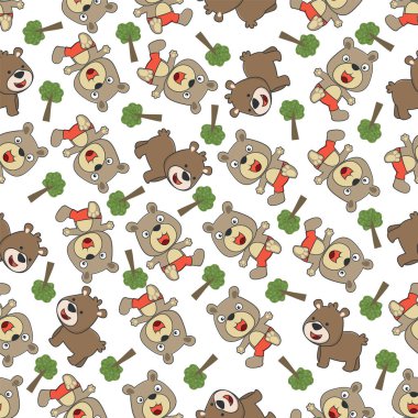 Bataklıkta oynayan sevimli iki ayı. Çocukların tekstil baskısı için tasarım konsepti, bebek odası duvar kağıdı, ambalaj kağıdı. Hoş, komik bir arka plan..