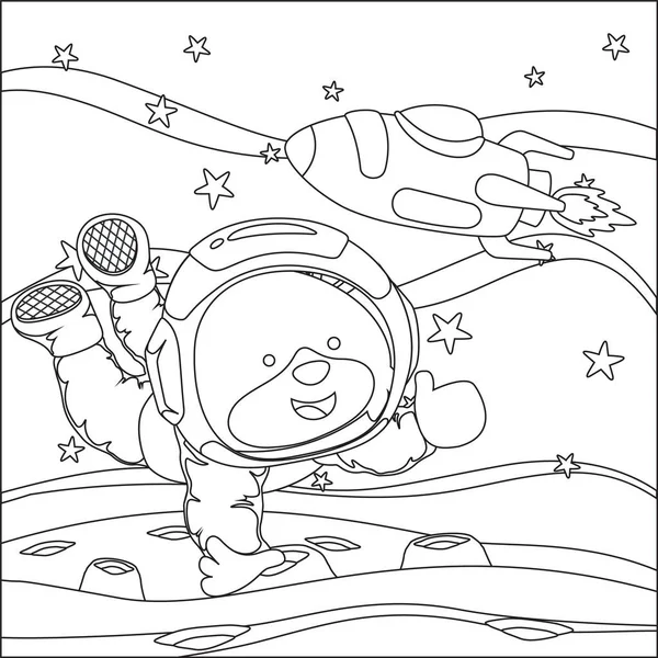 Vector Children Coloring Book Cute Bear Astronaut Flies Space Star — Stock Vector