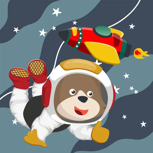 Cute Cosmonaut Bear Spacesuit Flies Outer Space Vector Illustration Space — Stock Vector