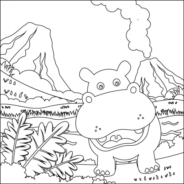 Cute Little Hippo Play Swamp Creative Vector Childish Design Kids — Stockvector