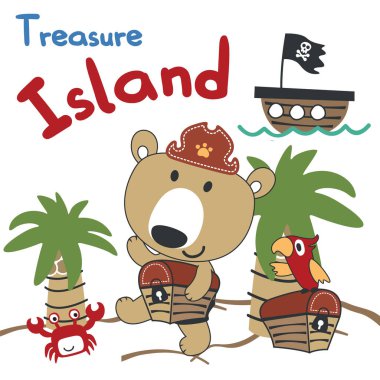 Hazine sandıklı komik hayvan korsanlarının vektör çizimi, çıkartmalar ve tişörtler için uygun çocuklar, gömlek baskısı tasarımı, moda grafiği ve diğer dekorasyonlar..