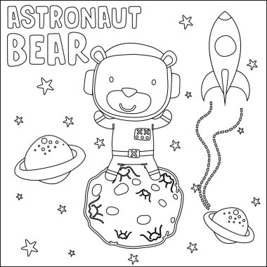 Tatlı astronotların vektör çizimi uzayda küçük bir hayvan, çocuk aktivite kitabı ya da sayfa boyama için çocuksu tasarımı.