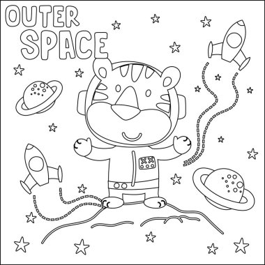 Tatlı astronotların vektör çizimi uzayda küçük bir hayvan, çocuk aktivite kitabı ya da sayfa boyama için çocuksu tasarımı.