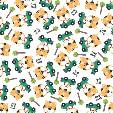 Kırmızı arabayı kullanan komik hayvanın vektör çizimi. Tişört baskısı, kumaş tekstili, çocuk odası duvar kâğıdı ve diğer dekorasyonlar için yaratıcı vektör çocuksu arka plan için kullanılabilir.