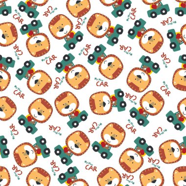 Kırmızı arabayı kullanan komik hayvanın vektör çizimi. Tişört baskısı, kumaş tekstili, çocuk odası duvar kâğıdı ve diğer dekorasyonlar için yaratıcı vektör çocuksu arka plan için kullanılabilir.