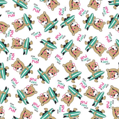 Sörf tahtası olan sevimli küçük bir hayvanın vektör çizimi, tişört izi, kumaş tekstili, çocuk odası duvar kağıdı ve diğer dekorasyonlar için yaratıcı vektör çocuksu arka plan için kullanılabilir..