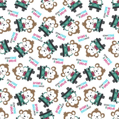 Kırmızı arabayı kullanan komik hayvanın vektör çizimi. Tişört baskısı, kumaş tekstili, çocuk odası duvar kâğıdı ve diğer dekorasyonlar için yaratıcı vektör çocuksu arka plan için kullanılabilir.