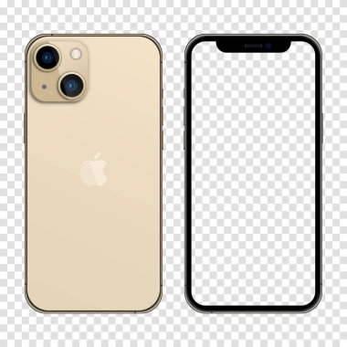 iPhone 13 altın rengi. Gerçekçi bir akıllı telefon modeli. Vektör illüstrasyonu