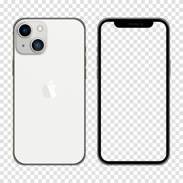 iPhone 13 gümüş rengi. Gerçekçi bir akıllı telefon modeli. Vektör illüstrasyonu