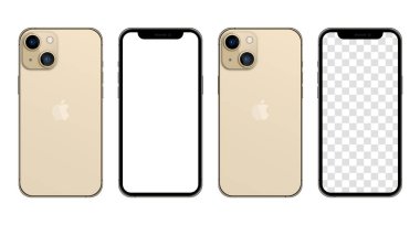 MAGELANG, INDONESIA - 5 Ekim 2021: Yeni iPhone 13 Apple Inc. Screen iphone ve arka taraf iPhone. Vektör illüstrasyonu