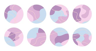 Instagram Hikayesi Seti Simgeleri Işıklandırır. Sosyal medya hikayeleri duvar kağıtlarını topluyor. Pastel renklerle soyut geometrik arkaplan. Sosyal medya ve günlük için şablon demeti.