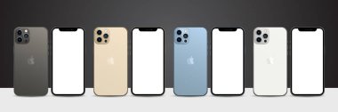 Magelang, Endonezya - 07 Ekim 2021. Apple Inc. 'den iphone 13 profosyonel veya maksimum dört renk (Graphite, Gold, Sierra Blue ve Silver) koleksiyonu. Ekran iPhone ve arka telefon