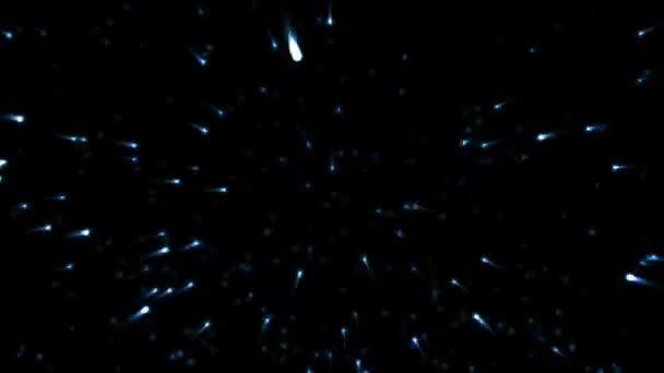 Abstracte Deeltjesvonken Die Willekeurig Een Blauwe Achtergrond Stromen Blauw Lichtdeeltje — Stockvideo