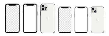 Yeni iPhone 13, Pro Max, Mini Mock-up. Vektör gerçekçi iphone ekran şablonu. Vektör illüstrasyonu