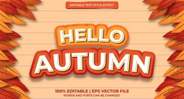 Merhaba sonbahar metni, sonbahar tarzı düzenlenebilir metin efekti ahşap arkaplan üzerinde