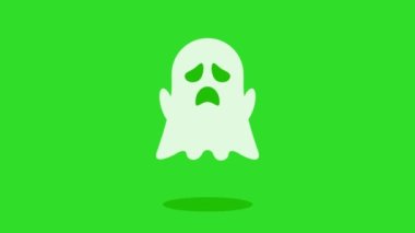 Hayalet uçan animasyon. Yeşil arka planda yüzen şirin hayaletler. 4k görüntü