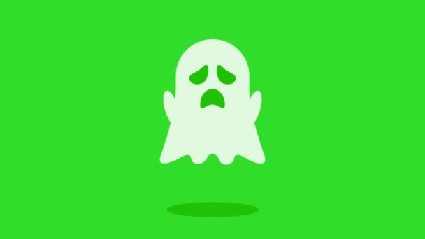 ゴースト フライング アニメーション 緑の背景に浮かぶかわいい幽霊 4K映像 — ストック動画