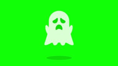 Hayalet uçan animasyon. Yeşil arka planda yüzen şirin hayaletler. 4k görüntü