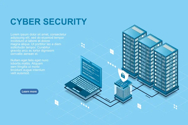 Rede Cibersegurança Ilustração Vetor Isométrico Conceito Sistema Proteção Servidor Online — Vetor de Stock