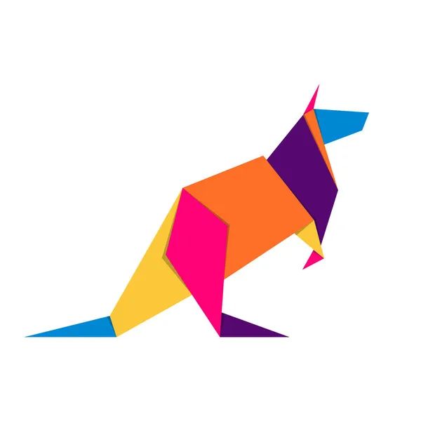 Origami Canguru Abstrato Colorido Vibrante Design Logotipo Canguru Origami Animal — Vetor de Stock