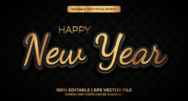 Mutlu yıllar 2022 altın sarısı, 3D düzenlenebilir metin efekti. Vektör illüstrasyonu