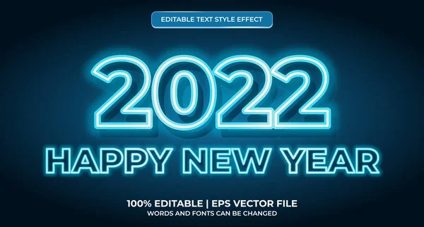2022 Mutlu Yıllar Neon Düzenleme Metni Efekti — Stok Vektör