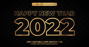 Mutlu yıllar 2022 altın sarısı, 3D düzenlenebilir metin efekti. Vektör illüstrasyonu