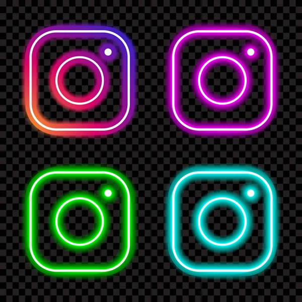 Instagram Vector Logo Pictogram Set Social Media Neon Teken Vector — Stockvector