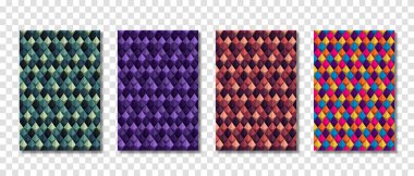 Rhombus deseni rengarenk arkaplana ayarlandı. Broşür, Flyer, Poster, Broşür, Broşür, Yıllık Rapor, Kitap Kapağı için Soyut Tasarım Şablonu. Vektör illüstrasyonu