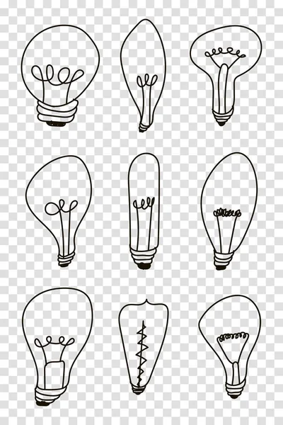 Light Bulbs Doodle Border Creative Light Bulbs Doodle Collection Vector — Stockvektor