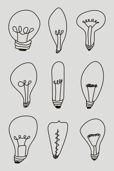 Light Bulbs Doodle Border Creative Light Bulbs Doodle Collection Vector — Stockvektor