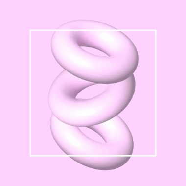 Geometrik şekilli asgari soyut sanat, 3 boyutlu elementler pembe torus. Moda posteri, afiş, tasarım kartı